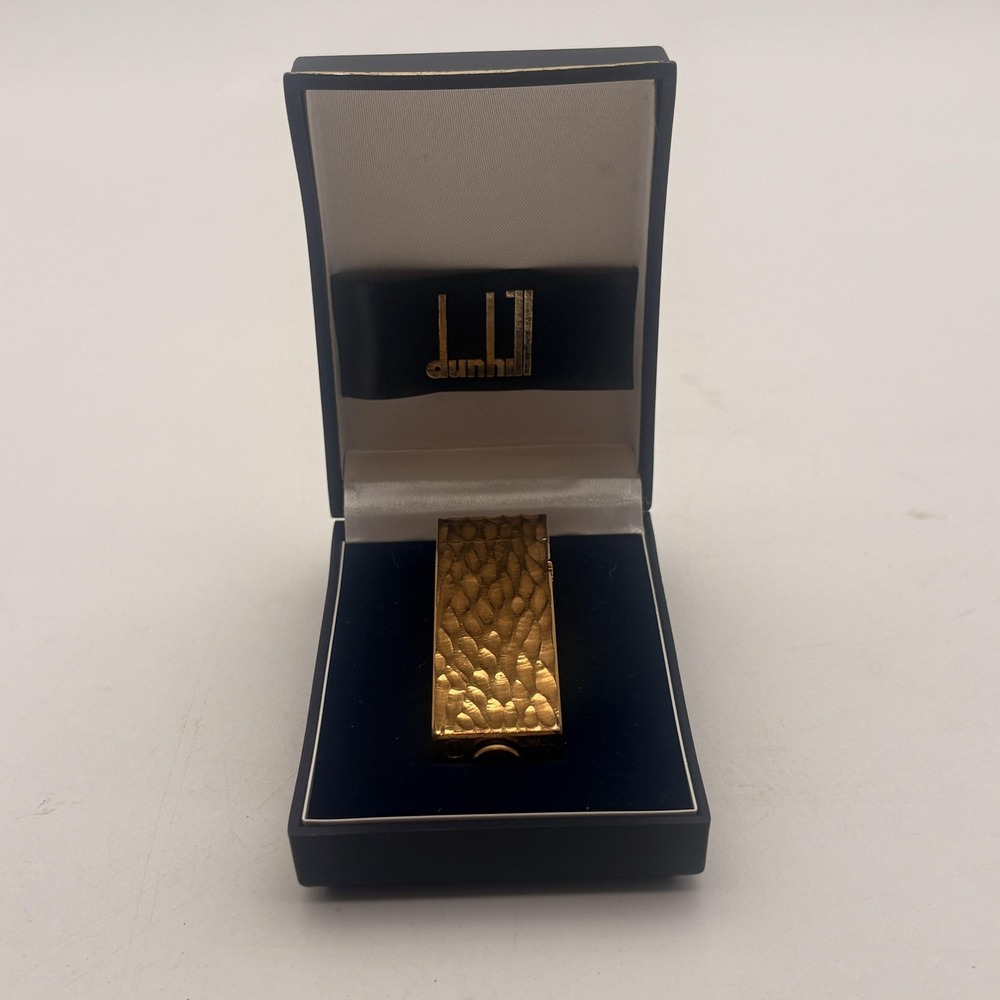 Vintage Dunhill Rollagas Gold Hammered Textured Lighter Swiss Made W/ Box